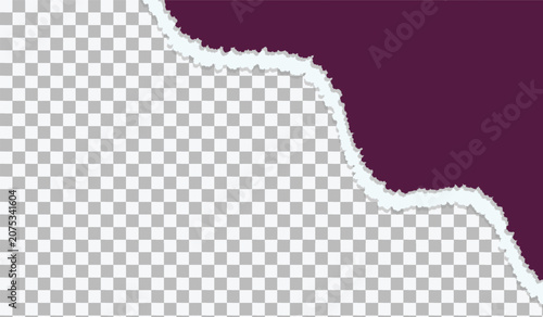 Torn paper effect with transparent background and deep purple overlay for graphic design