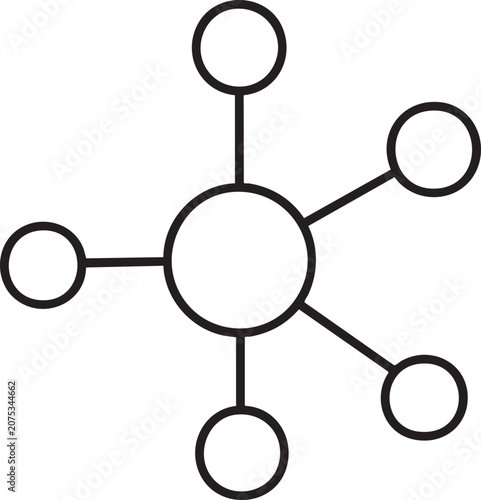 Central hub network diagram with connected nodes representing data connectivity and system links connection communication connectivity technology