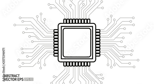 Obraz na plátně Cpu microchip circuit board line icon