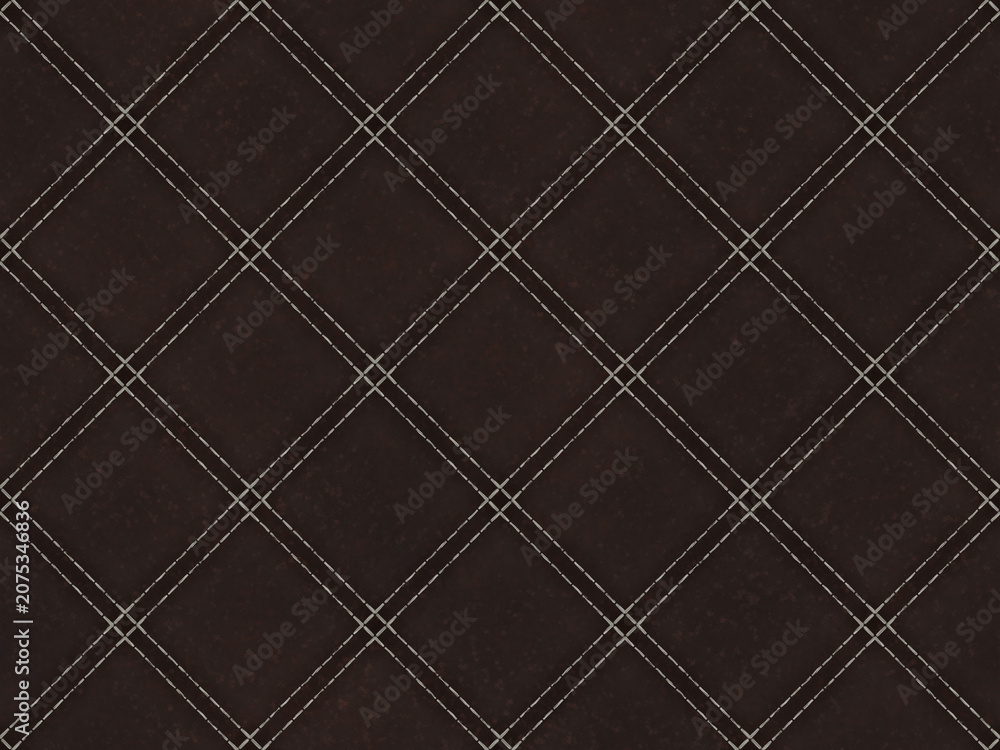 Fototapeta premium Luxury Dark Brown Leather Seamless Diamond Stitch Pattern Texture Background