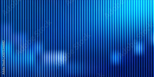 Modern Blue Neon Reeded Glass Gradient with Ribbed Corrugated Background, Abstract Fractal Background