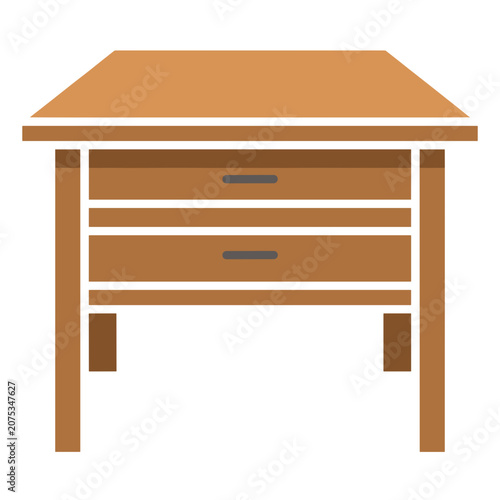Flat vector illustration of a wooden desk with drawers