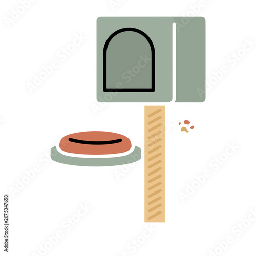 Flat vector illustration of pizza and oven