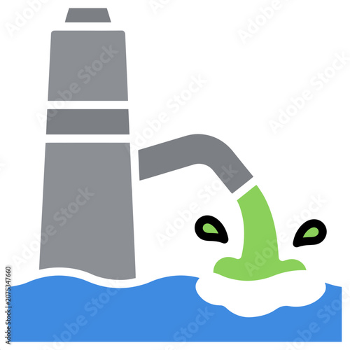 Flat vector illustration of oil rig with pollution