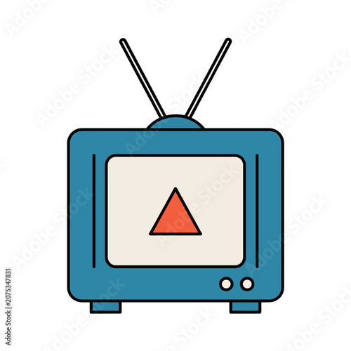Retro television with antenna flat vector icon