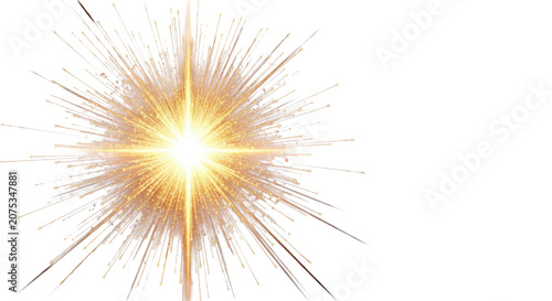Dynamic abstract golden light burst with radiating shimmering trails and sparkling particles on a clean dark gradient backdrop, wide-angle, deep focus, concept of triumph and innovation