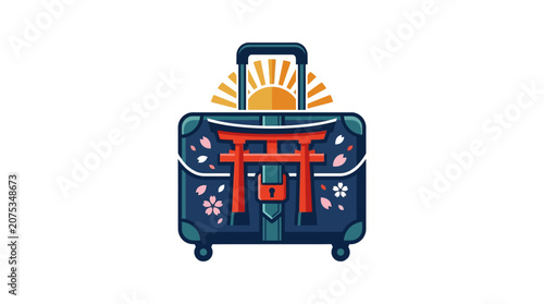 Minimalist flat design travel suitcase clasp icon for Golden Week Japan holiday travel season in white space