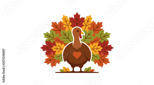 Minimalist flat design turkey icon symbolizing USA Thanksgiving family gratitude and togetherness in stylized 2D art
