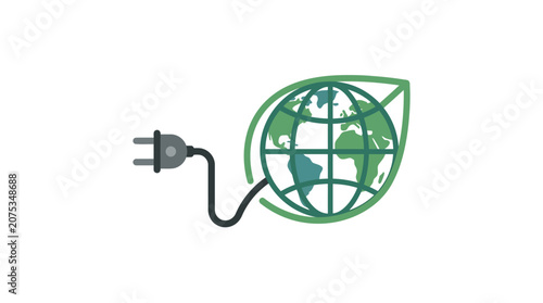 Minimalist flat design unplugged power cord icon symbolizing Earth Hour environmental sustainability and energy conservation awareness