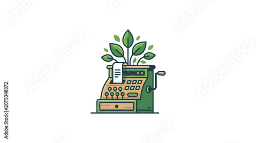 Minimalist Flat Design Vintage Cash Register Icon for Small Business Saturday Local Shop Promotion