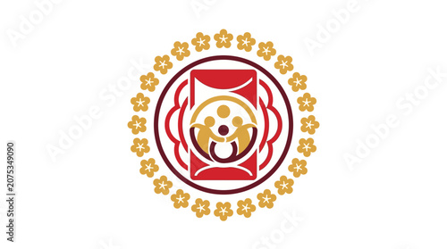 Minimalist flat style 2D icon of Vietnamese Lunar New Year Tet celebration featuring apricot blossom petals in white