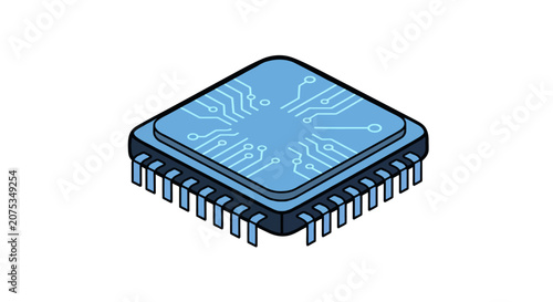 Quadro su tela Isometric blue computer processor chip with circuit board lines