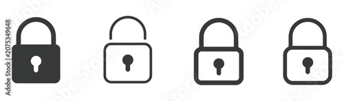 Konstfotografi Lock Icon Set, locked and unlocked padlock symbols with open and closed security icons, vector design for privacy, protection, and digital safety