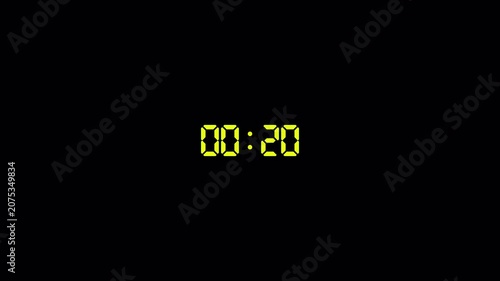 2 minutes countdown 4k animation from 120 seconds to 0 seconds with alpha channel, two minute countdown timer on transparent background, 2 minute digital timer  video in  hours, minutes, seconds