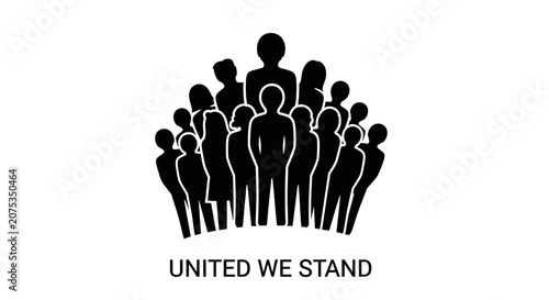 Black silhouette icon of a diverse crowd of people standing together as a united group.