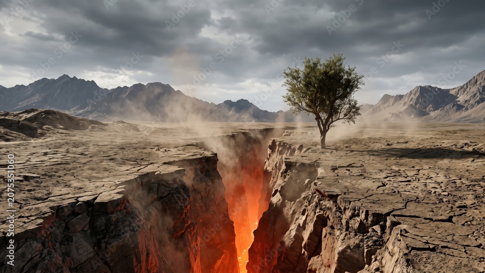 Fototapeta premium Earthquake Ground Rupture Landscape Background