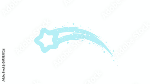 Light blue star streak with sparkling dust on white background