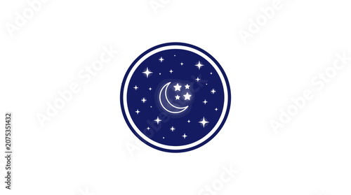 Cosmic Crescent Moon and Stars in Celestial Circle Icon