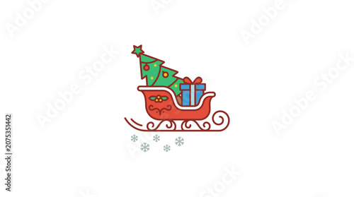 Minimalist flat style Christmas sleigh silhouette icon with decorative holiday elements for festive season design