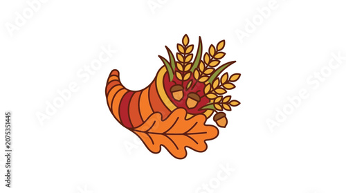 Minimalist Flat Thanksgiving Family Gratitude Concept Icon Featuring Oak Leaf Design in White