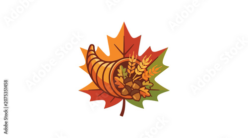 Minimalist Flat Thanksgiving Cornucopia Icon Symbolizing Family Gratitude and Harvest in USA Celebration