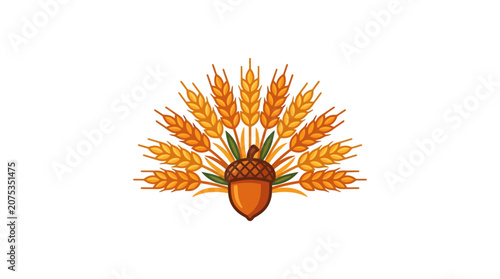 Minimalist Flat Thanksgiving Family Gratitude Icon with Harvest Wheat Bundle in White Space Design