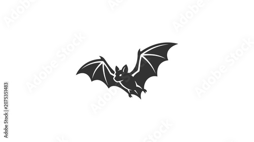 Silhouette of a bat flying against a white background, Halloween theme