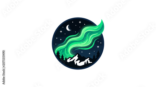 Vibrant Aurora Borealis Over Snowy Mountains, Starry Night Sky