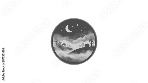 Pixel Art Enchanted Night Landscape Circle Icon