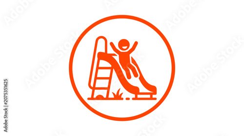Happy Child Sliding Down Playground Slide Icon, Fun Outdoor Activity