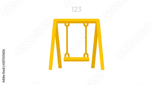 Bright yellow playground swing set on white background, simple illustration, isolated