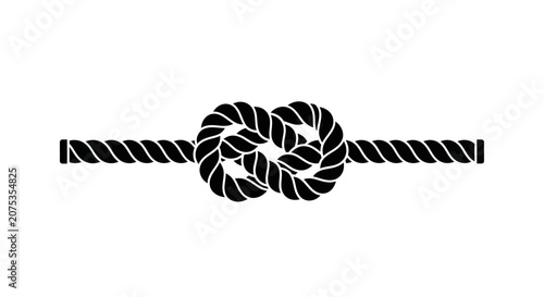 Black silhouette of a figure eight knot tied in a thick rope.