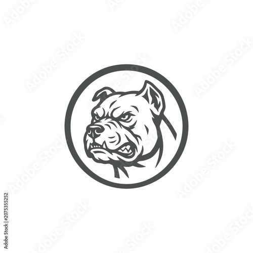 Angry Pit Bull Dog Head Mascot Logo in Monochrome Circular Badge Vector Illustration