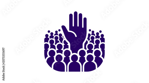 Single Hand Raised High Above Crowd, Silhouette Icon, Voting, Support, Unity, Choice