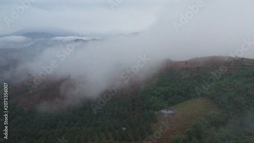 Lam Dong, Vietnam June 2026 beauty aerrial video of clouds over the mountains at Da Huoi, Bao Loc during early morning