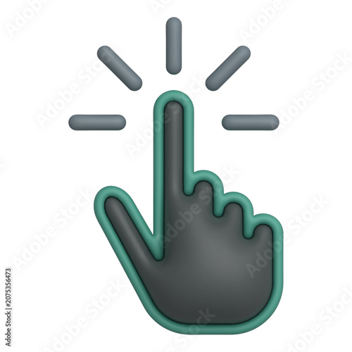 3D dark gray hand clicking icon vector illustration isolated on white background. Minimalist click finger cursor sign for web UI UX design, app button push, and call to action.