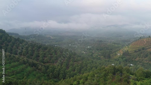 Lam Dong, Vietnam June 2026 beauty aerrial video of clouds over the mountains at Da Huoi, Bao Loc during early morning