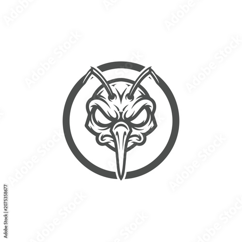 Angry Insect Skull Mascot Logo with Long Mandibles in Monochrome Circle Emblem