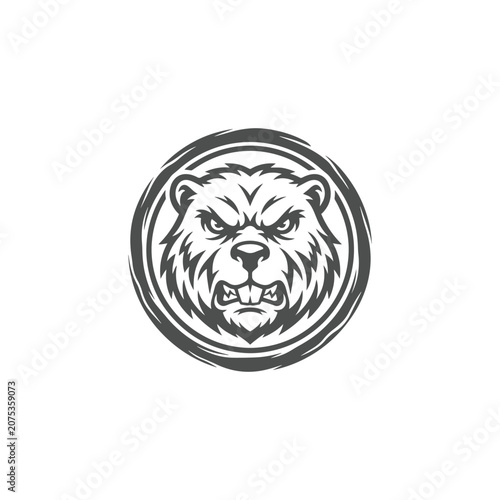 Angry Beaver Head Mascot Logo in Monochrome Circle Emblem Vector Style