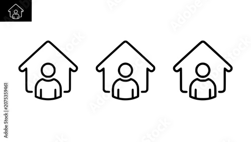 Person in house icon set in three different line styles for home and real estate applications