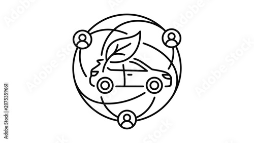 Eco friendly car sharing community line icon.
