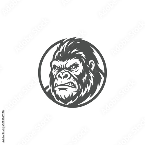 Angry Gorilla Head Mascot Logo in Monochrome Vector Style