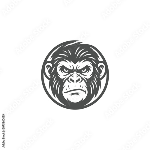 Angry Chimpanzee Head Mascot Logo in Monochrome Vector Style