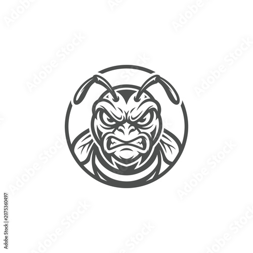 Angry Wasp Mascot Logo in Monochrome Vector Style
