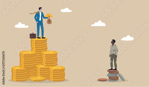 Photos Economic inequality unfairness income different money people being paid concept,