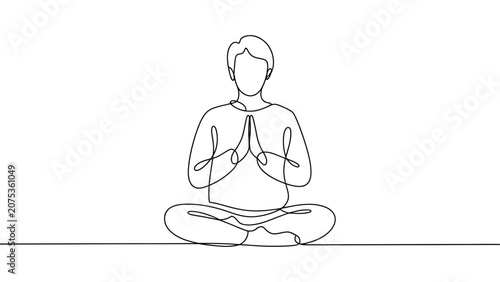 Fotografie Minimalist continuous line art illustration of a person in meditative posture w