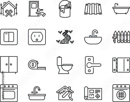 Home improvement and house renovation line icons set vector illustration