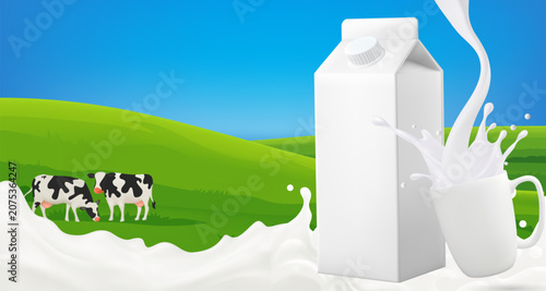 milk advertising template featuring blank white carton box Ideal for dairy product branding and commercial design. fresh milk ad template