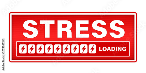 Red Sign with Stress Level Loading Progress Bar and Lightning Bolts. Mental Burnout and Anxiety Concept. Transparent background