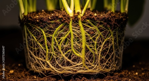 Roots of a Plant Growing in Soil Showcasing Complex Underground Network
